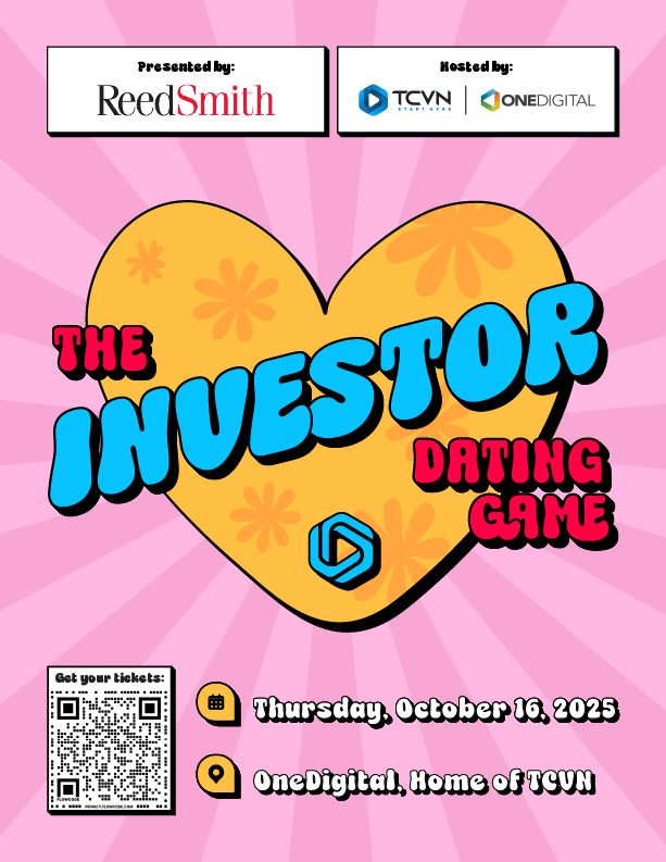 The Investor Dating Game event poster — Thursday October 16, 2025 at OneDigital, Home of TCVN, presented by ReedSmith and hosted by TCVN and OneDigital