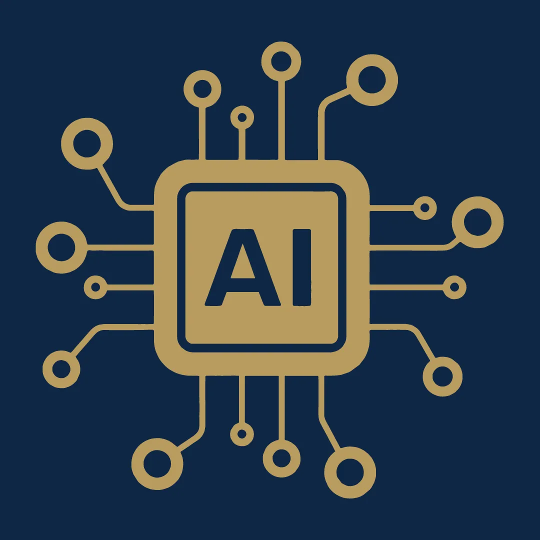 Stylized AI-powered real estate data chip icon representing advanced property insightson of an AI microchip, representing artificial intelligence and technology integration.