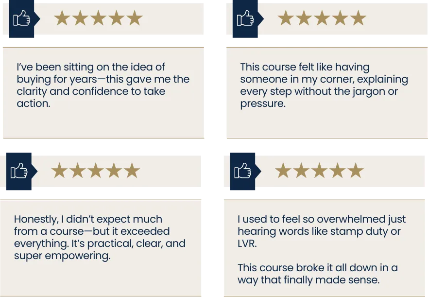 A four 5 star review of the first home buyer course of estate seeker with great and positive feedbacks