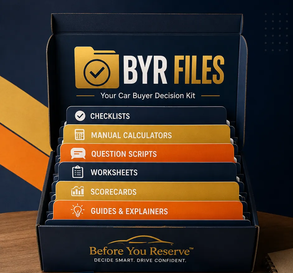 Composite mockup showing Before You Reserve video walkthroughs on tablet, printed workbooks, and calculator screens