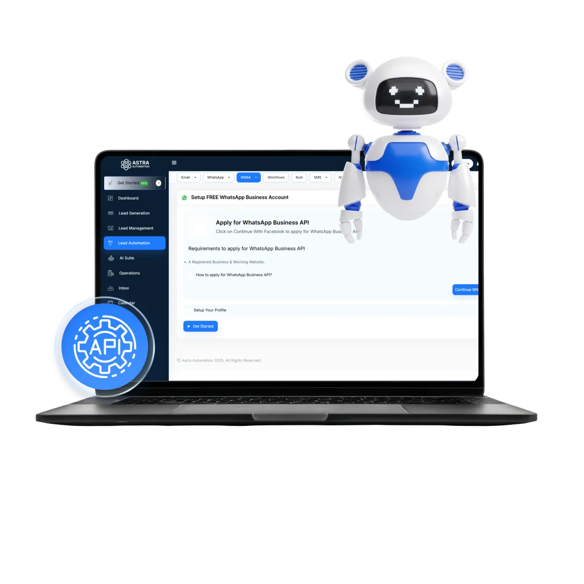 Orbitix Chat API console with request and response example, throughput graph, and status badges in a rounded panel.