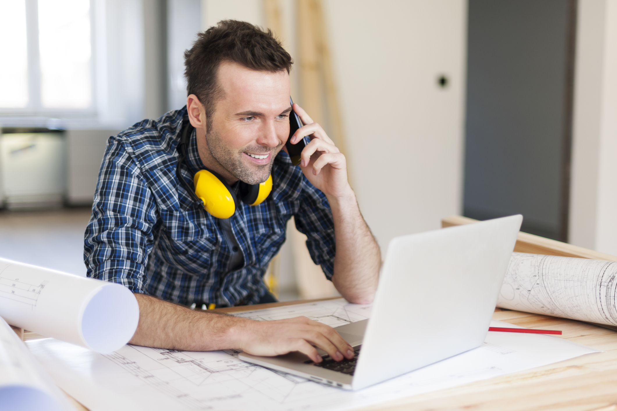 Contractor on the phone.