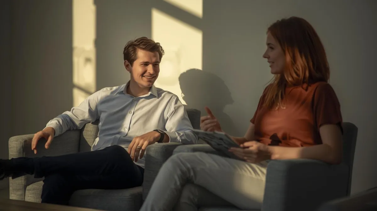 Man and womansitting chating