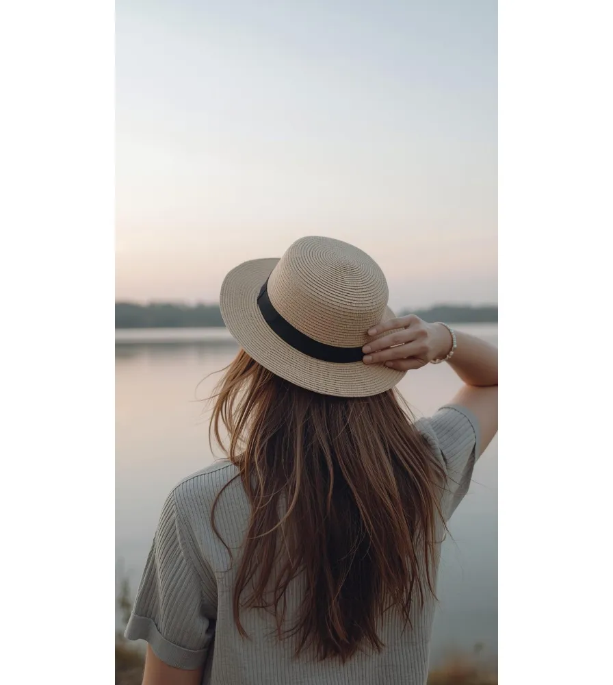 Image of a woman wearing a hat looking out over a loch