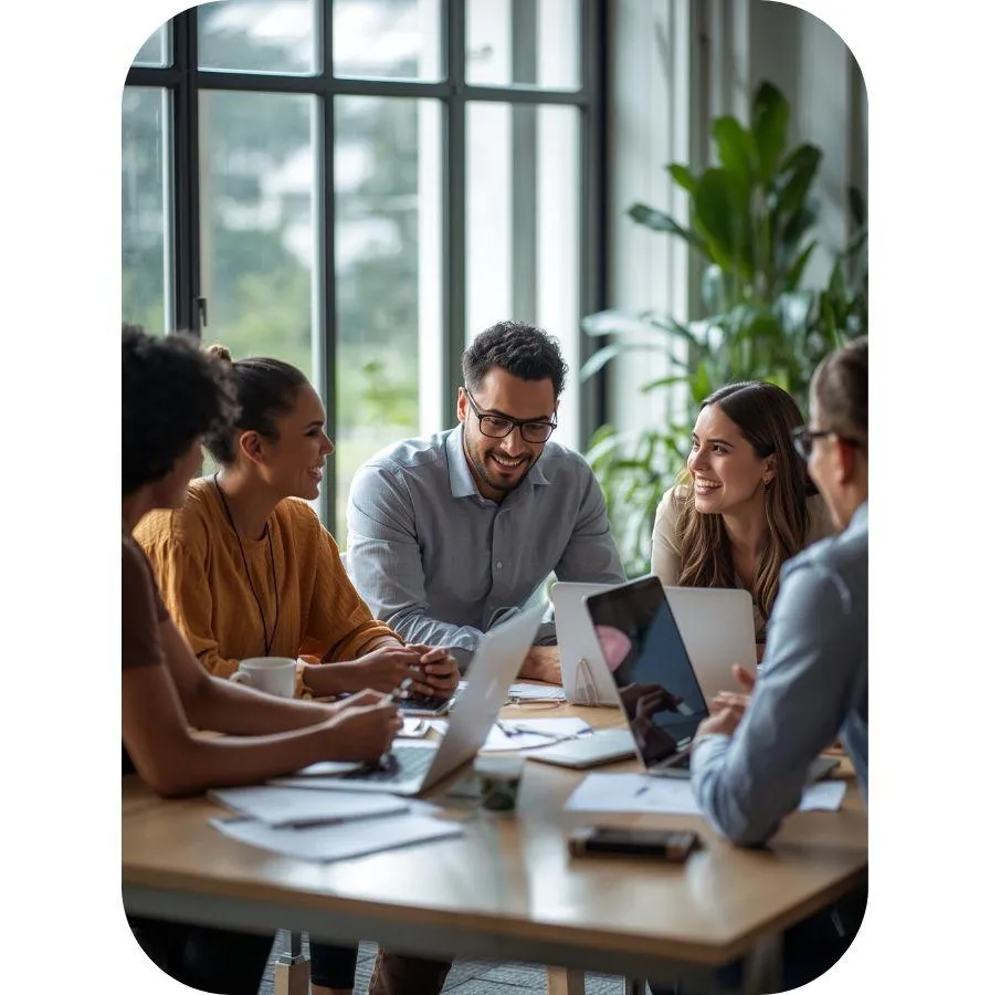 People working at their laptops in a meeting