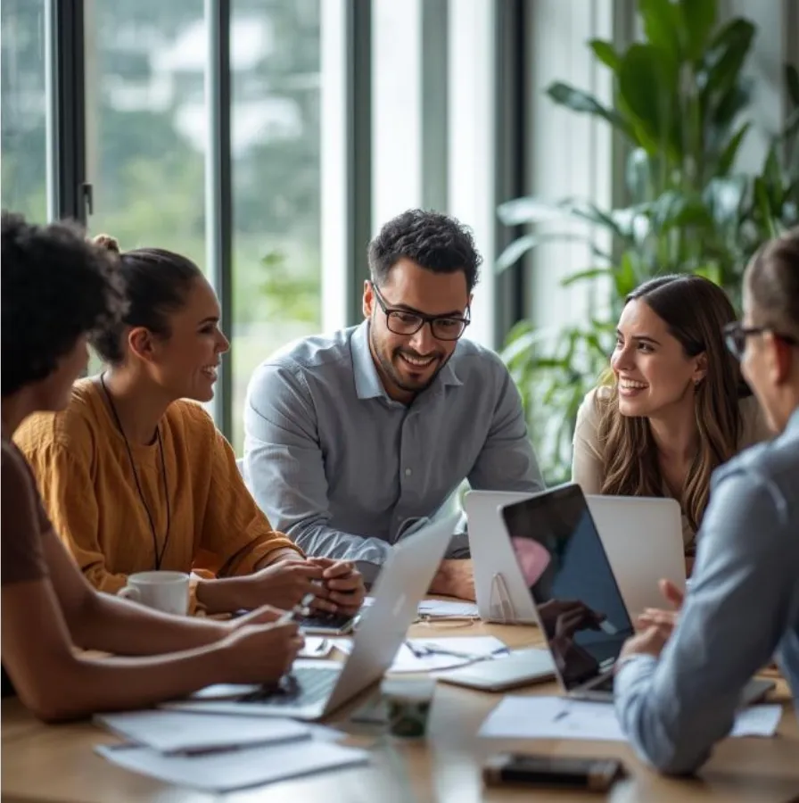 People working at their laptops in a meeting