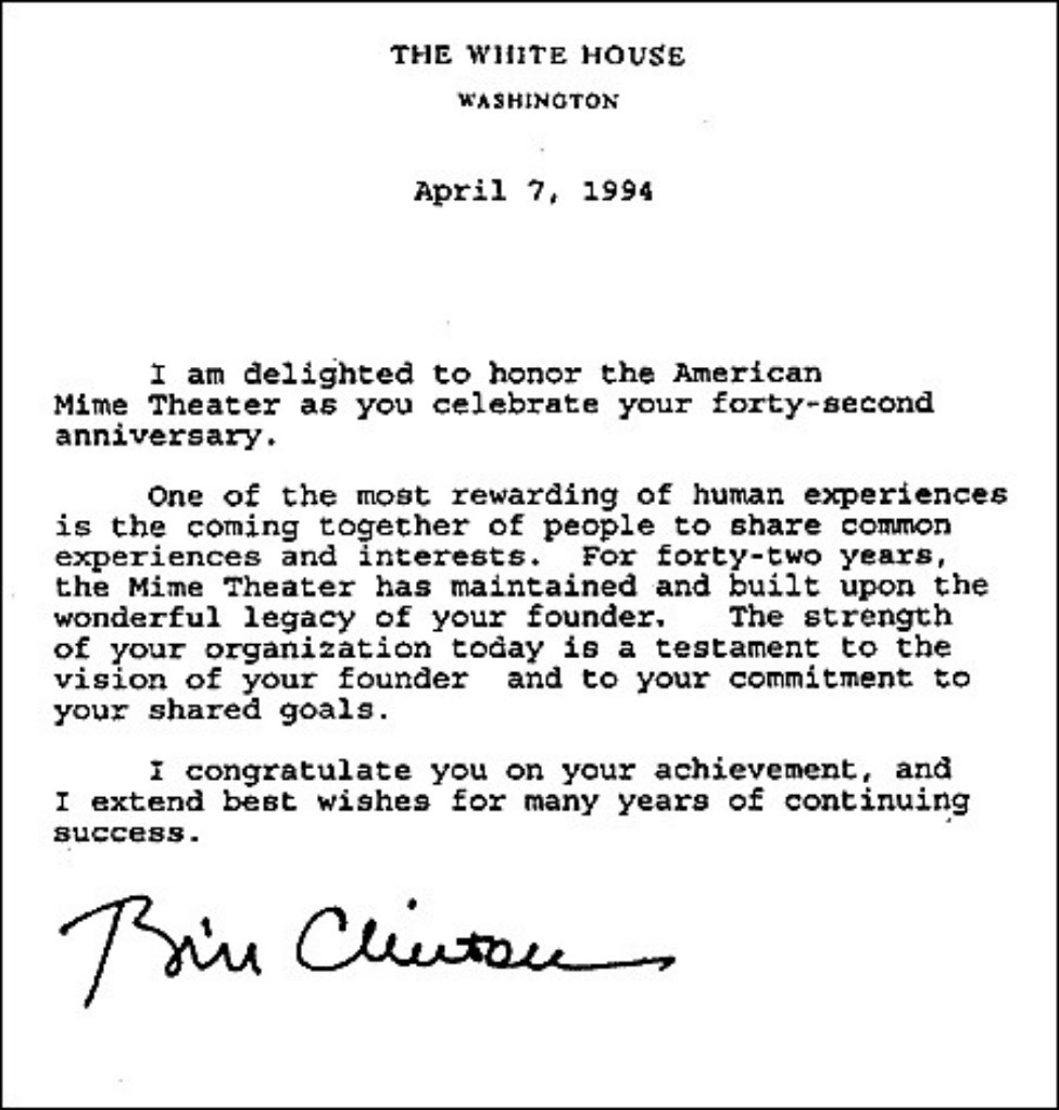 Letter from Pres Bill Clinton