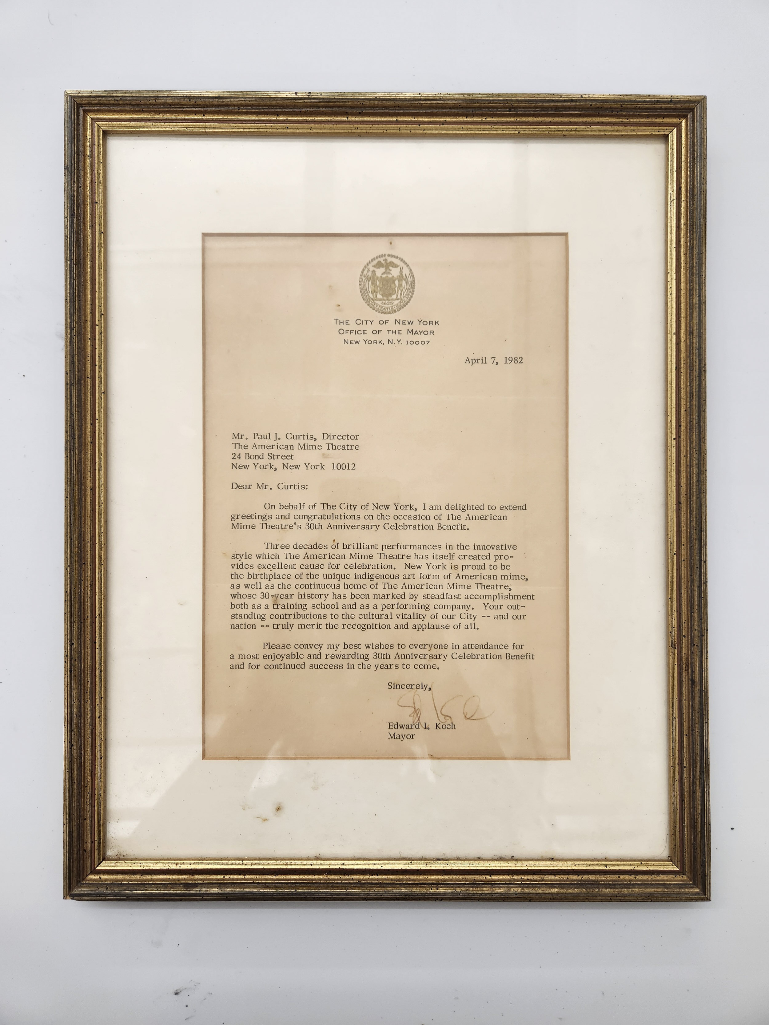 Letter from NYC Mayor Koch