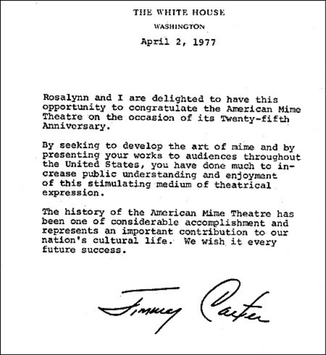Letter from Pres Jimmy Carter