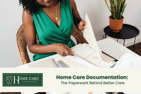 New home care agency owner reviewing client records related to home care documentation for a non-medical home care business