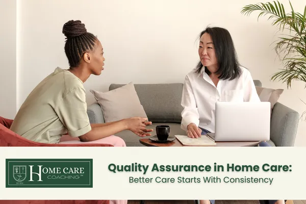 Home care agency owner reviewing care quality notes related to home care quality assurance for a non-medical home care business
