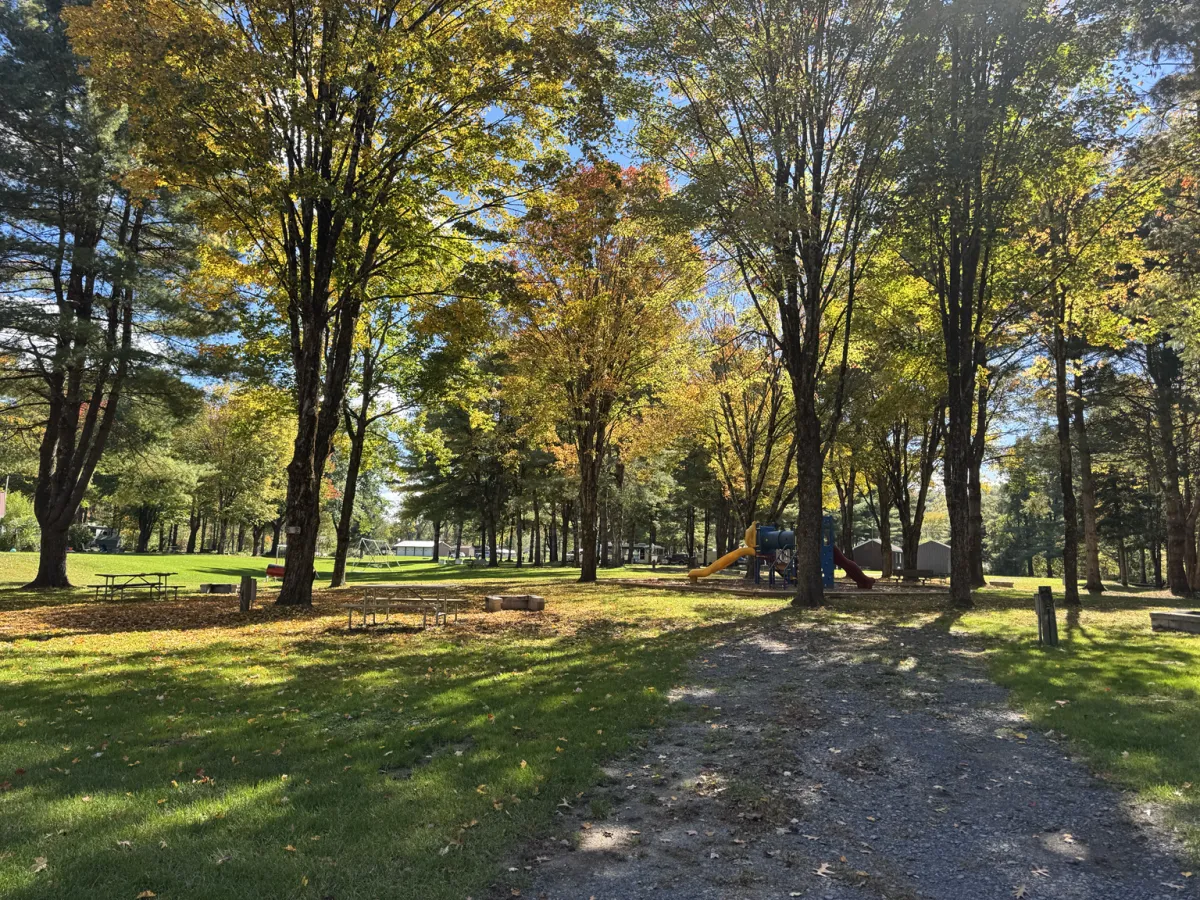 West Canada Creek Campground in Poland, New York, surrounded by fall foliage