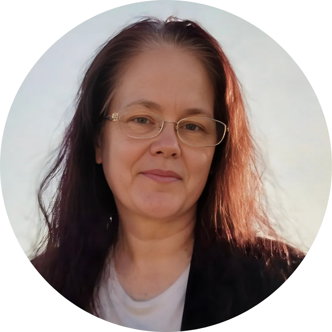 Podcast host, Black woman, short hair, gold earrings, smiling, white background