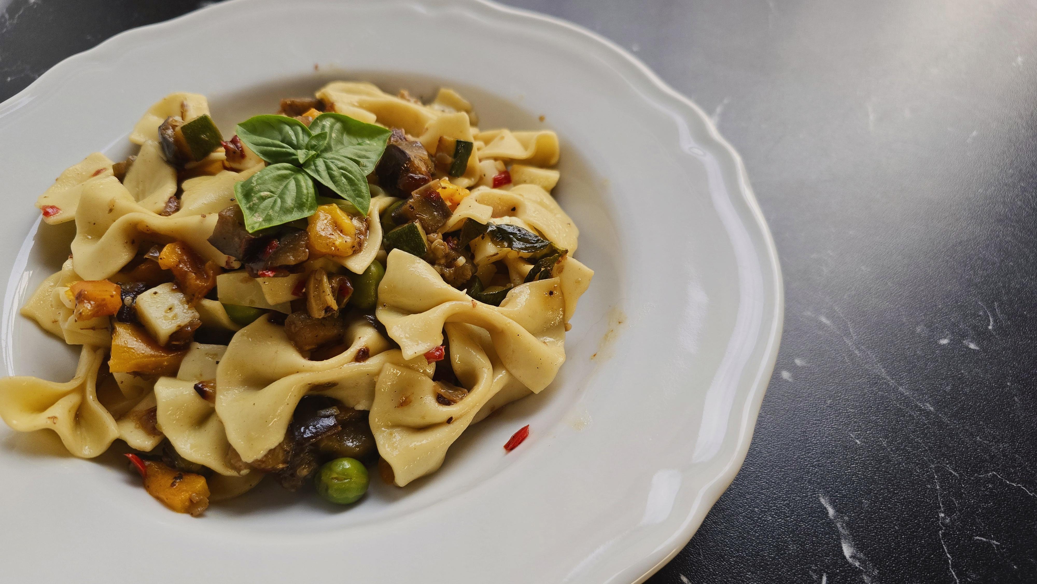 Homemade Farfalle with Dave's Legendary Arcobaleno Sauce
