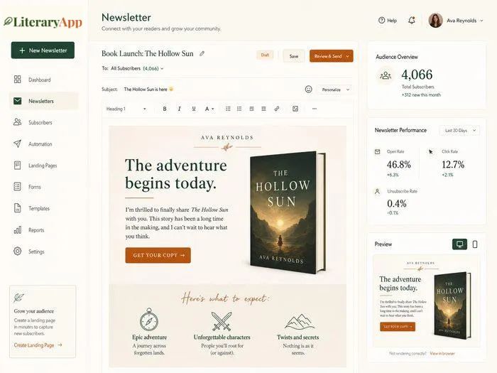 Literary App distraction-free workspace interface