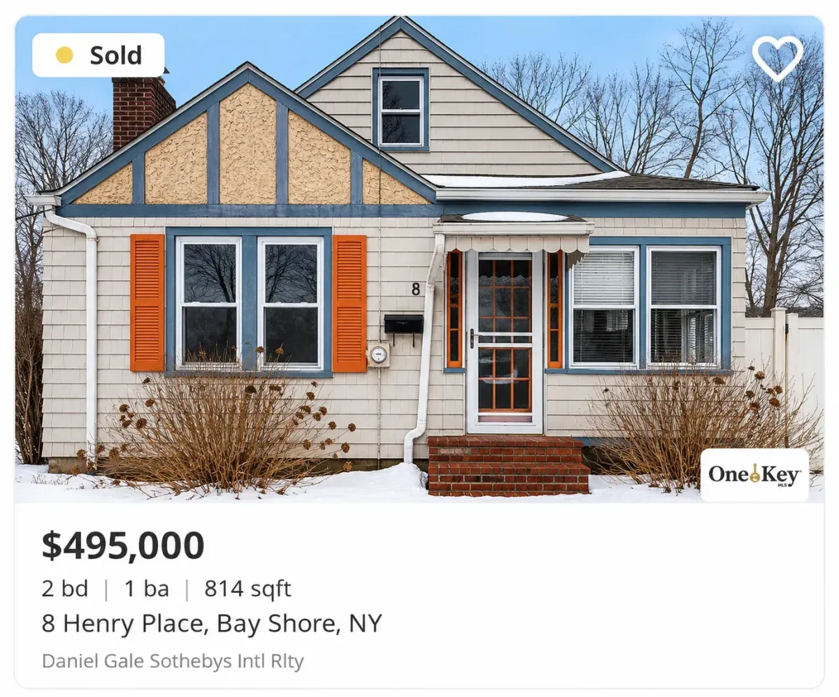 Exterior view of home for sale at 8 Henry Place, Bay Shore New York