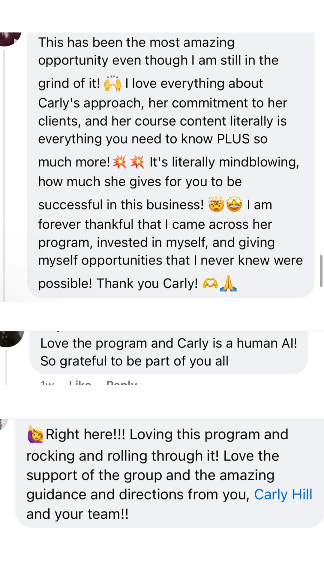 carly hill coaching testimonial