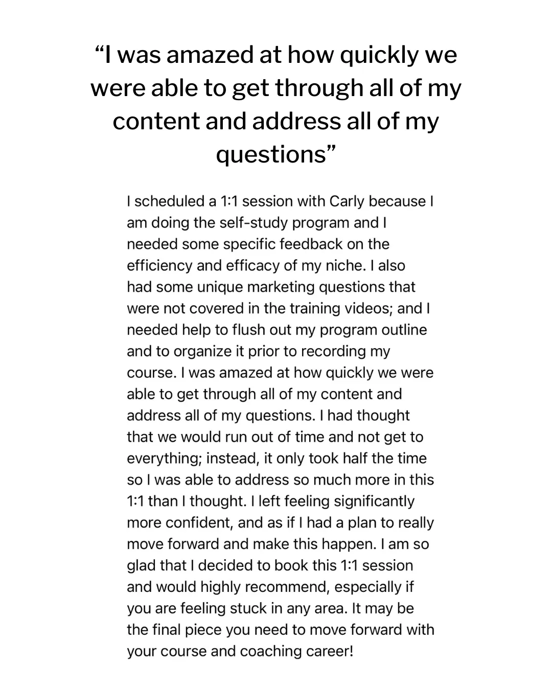 carly hill coaching testimonial