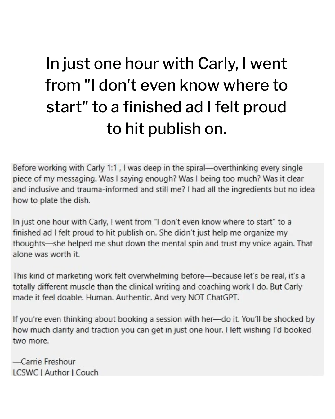 carly hill coaching testimonial