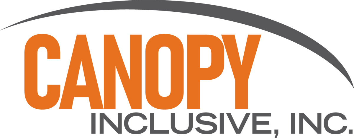 'Canopy Inclusive, Inc' logo, spelled in orange and gray with an arch above