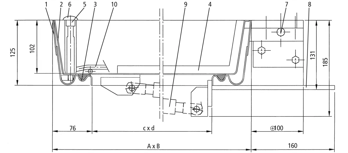 Technische Zeichnung BVH-GD-maxi Edelstahl Schachtabdeckung ideal für Pflastersteinbefüllung mit Öffnungshilfe geruchsdicht und wasserdicht