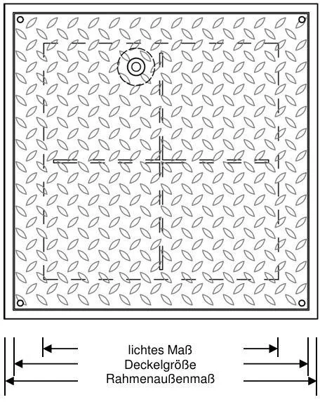 Technische Abbildung Edelstahl Schachtabdeckung befahrbar bis 80t Bruchlast quadratisch eckig tagwasserdicht geruchsdicht (F25GS|F40GS|F80GS)