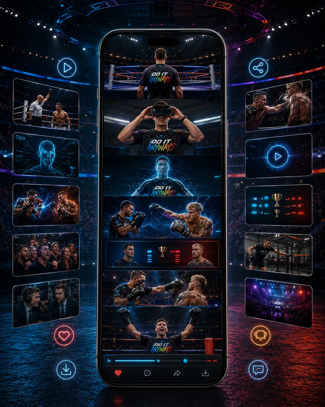 Smartphone displaying finished highlight reel with social media notifications
