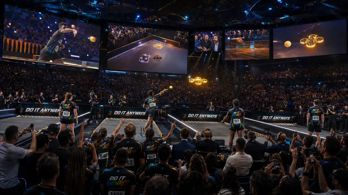 Audience watching close calls on giant arena screens