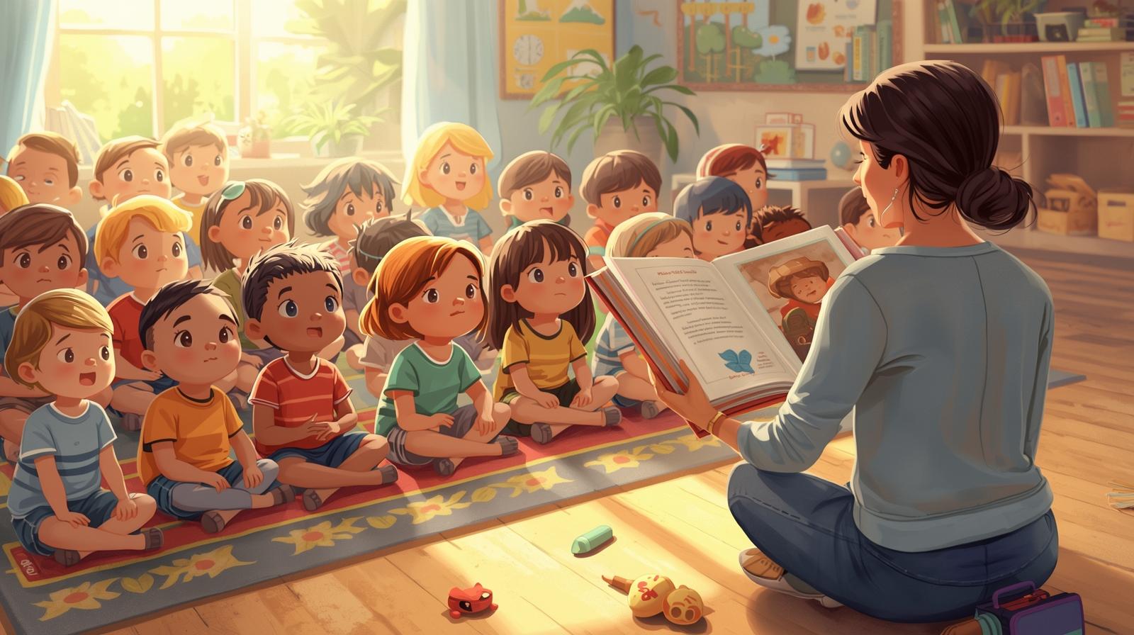 Teacher reading to kids that are attentively listening