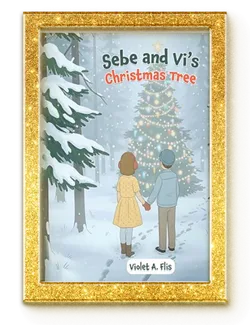 Gold frame with Sebe and Vi's Christmas Tree inside