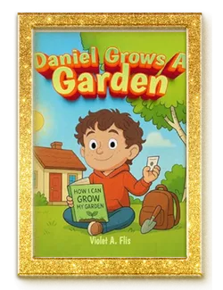 Gold frame with Daniel Grows A Garden book inside