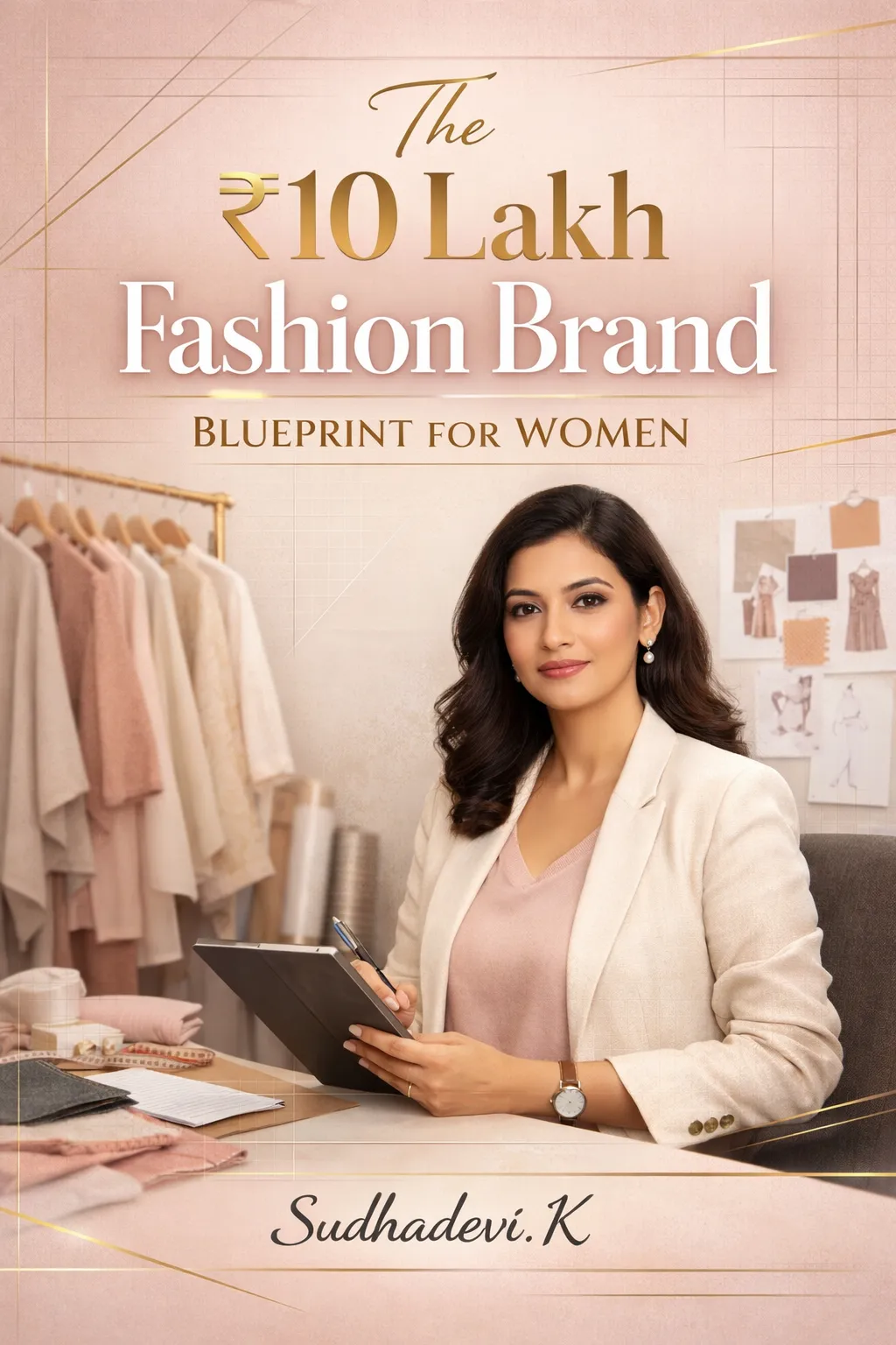 Elegant Indian woman fashion coach in a blush studio