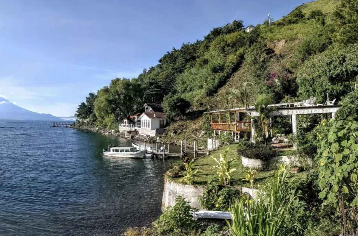 The mountain side of Lake Atitlan, one of the best places to visit in Guatemala