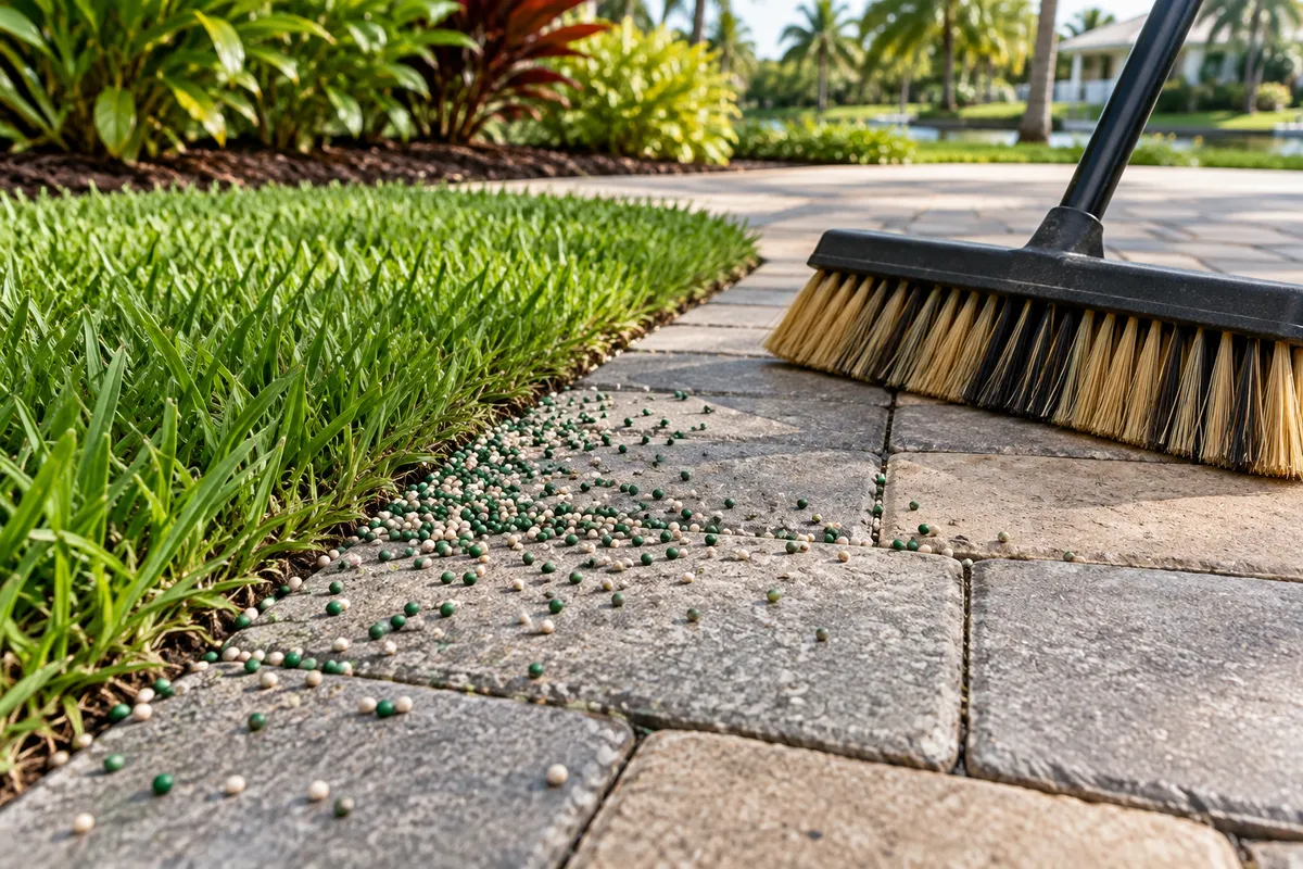 Fertilizer Granules on Pavers: Prevent Orange Spots — illustrative paver-care scene
