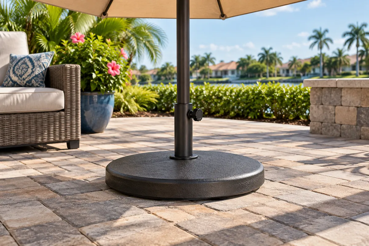 Umbrella Bases on Pavers: Avoid Marks and Movement — illustrative paver-care scene