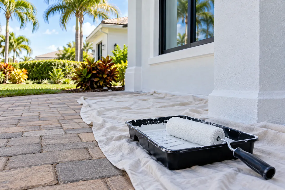Protect Pavers During Exterior Painting — illustrative paver-care scene