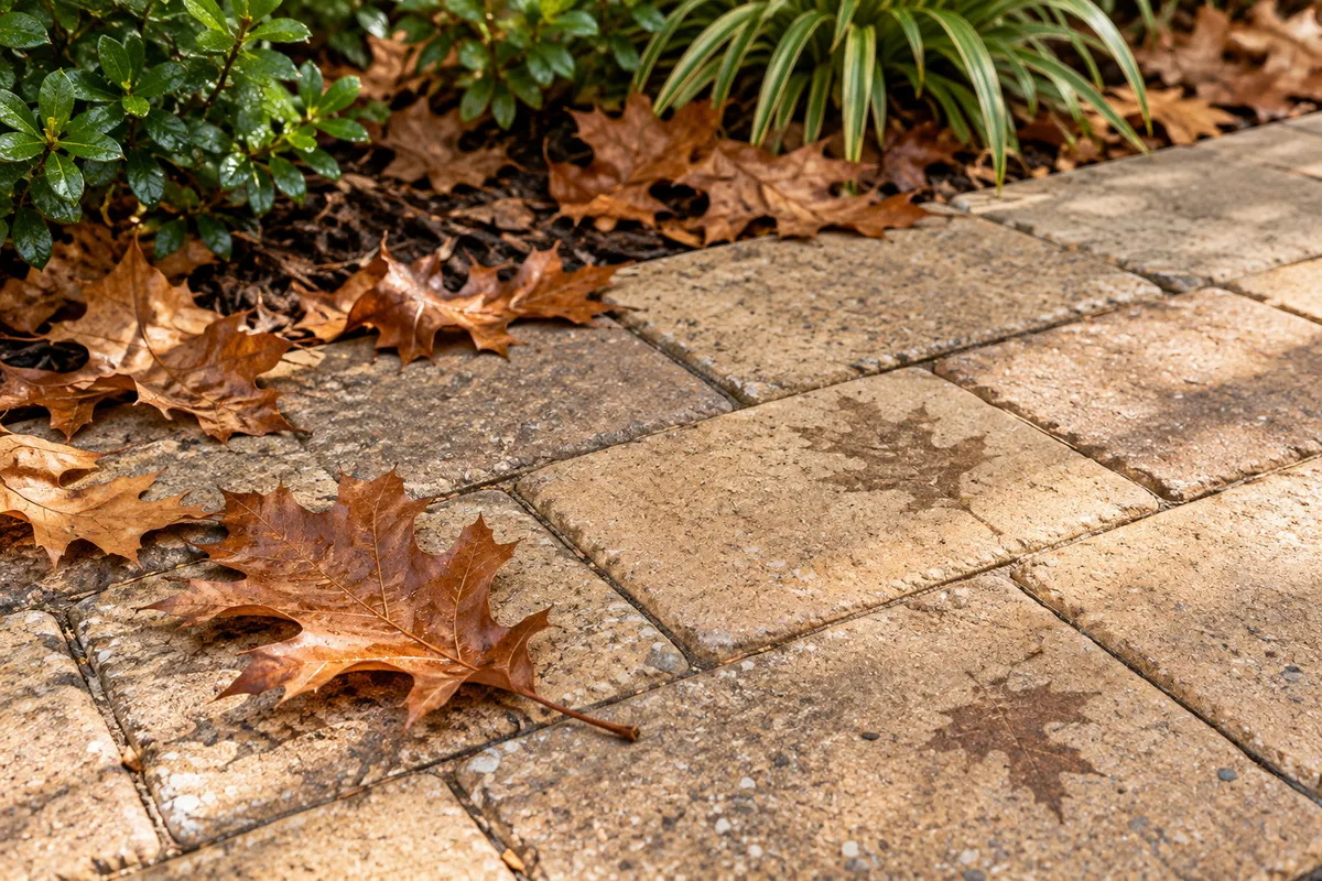 Leaf and Tannin Stains on Pavers: A Care Plan — illustrative paver-care scene