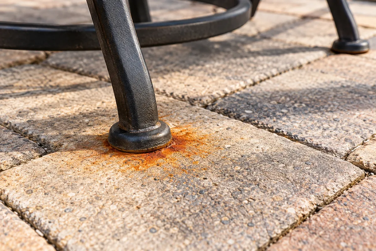 Rust from Patio Furniture: Protect Pavers at the Source — illustrative paver-care scene