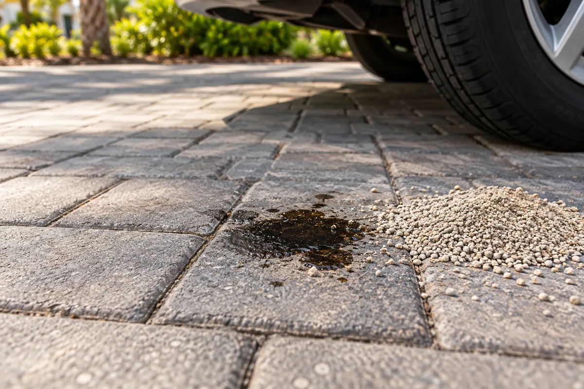 Oil-Stained Pavers: Cleaning or Replacing Individual Units? — illustrative paver-care scene