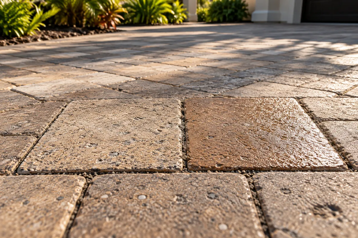 Approve a Paver Sealer Test Area Before the Full Job — illustrative paver-care scene