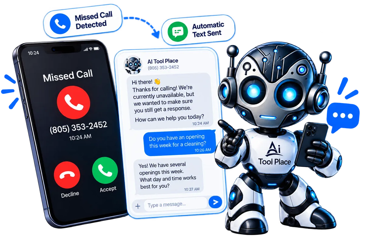 AI Tool Place missed-call text-back automatically turning a missed customer call into a text conversation