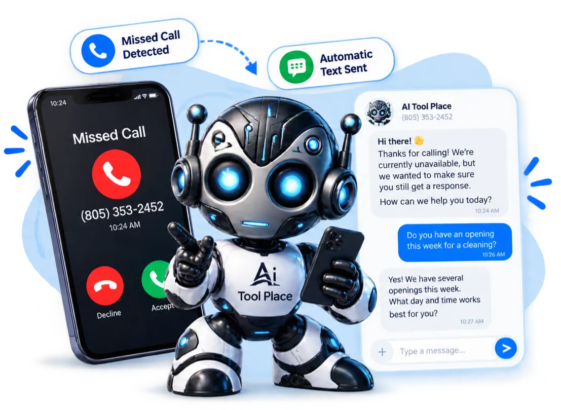 AI Tool Place automatic missed-call follow-up sending a text message to keep the customer conversation moving