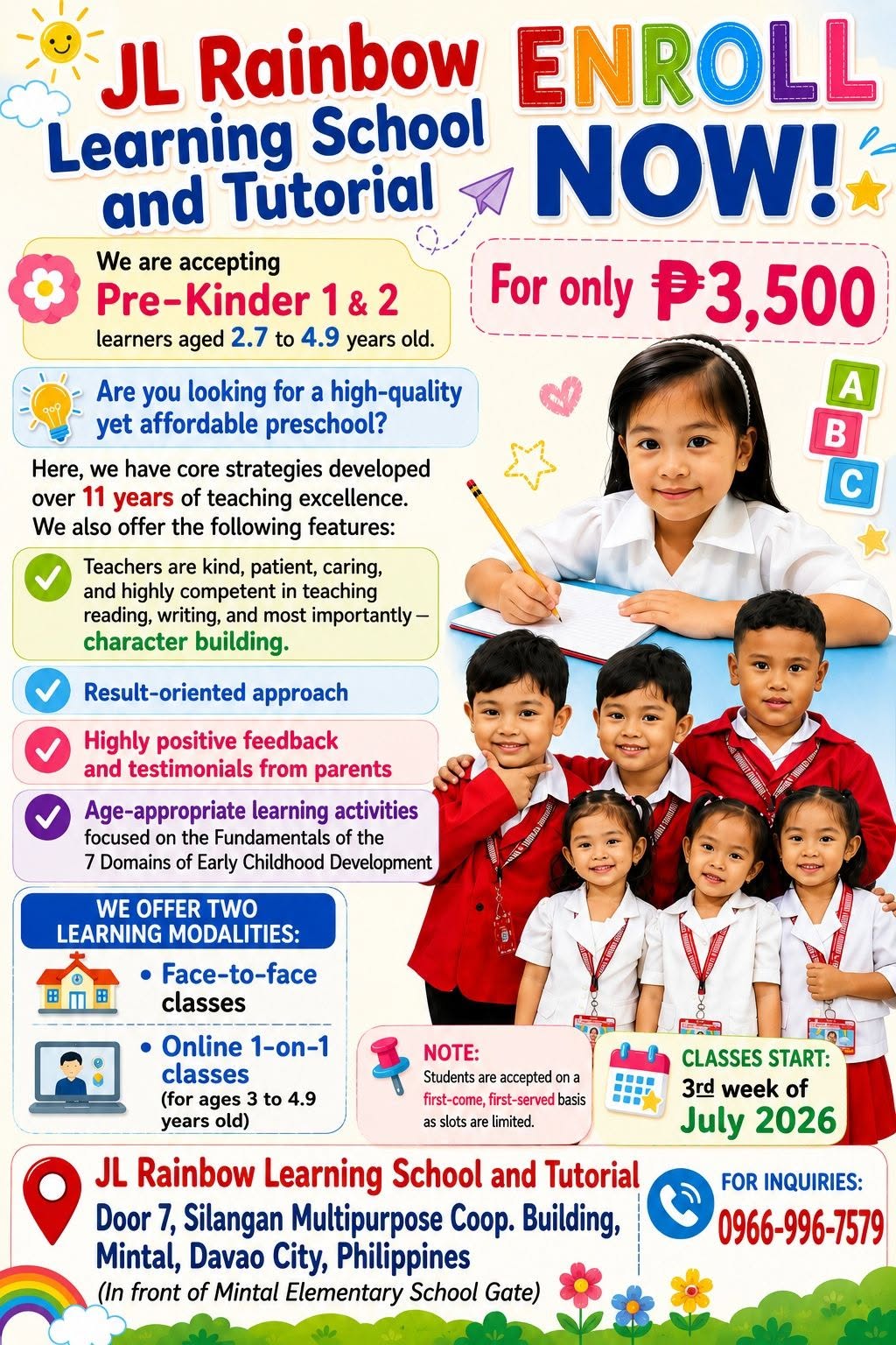 Friendly teachers engaging with children in a colorful classroom