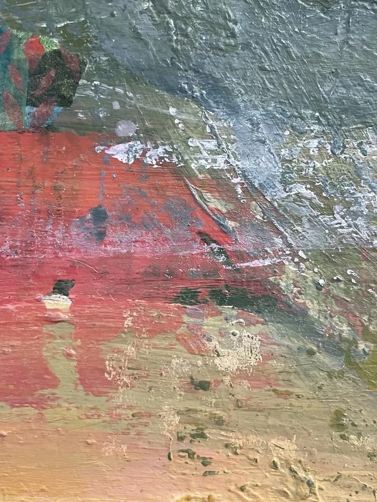 detail shot of layers of a mixed media painting