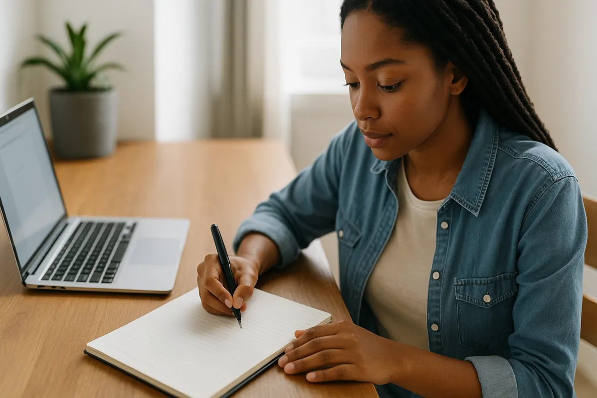 young lady writing out plan