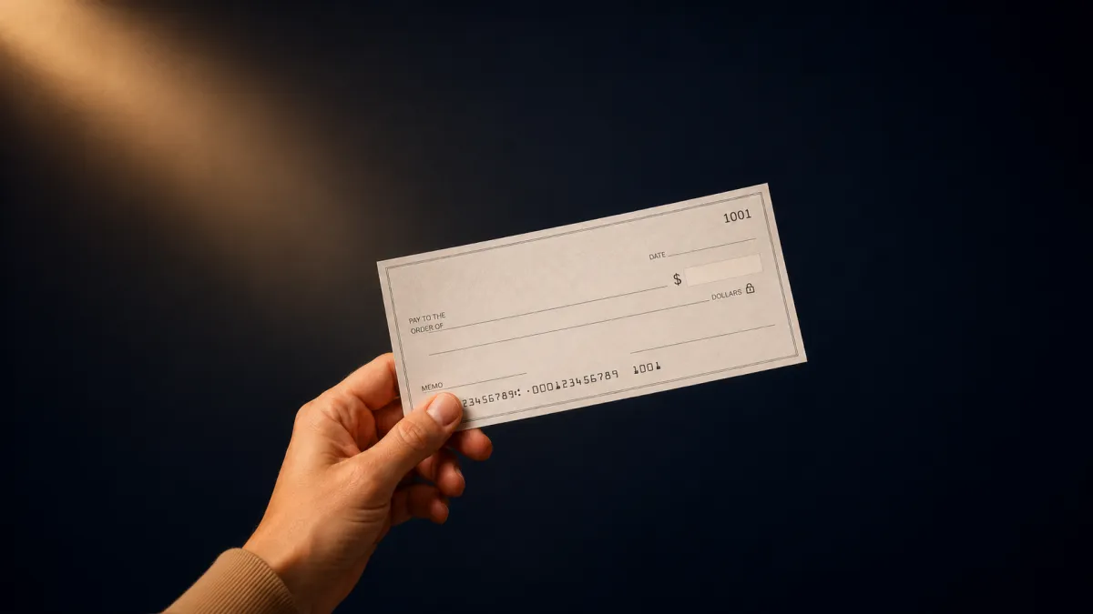Graduate holding first paycheck, financial confidence guide.