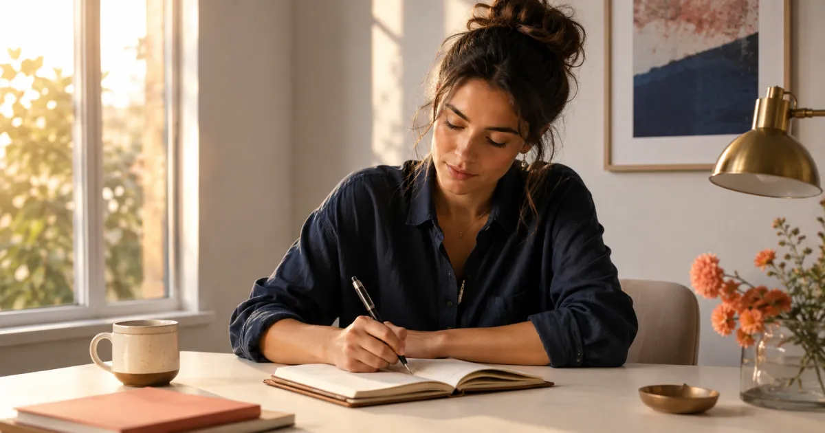 Young professional planning their week in a notebook, taking control of the week ahead