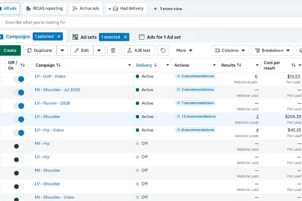 Screenshot of digital marketing dashboard and advertisement spending