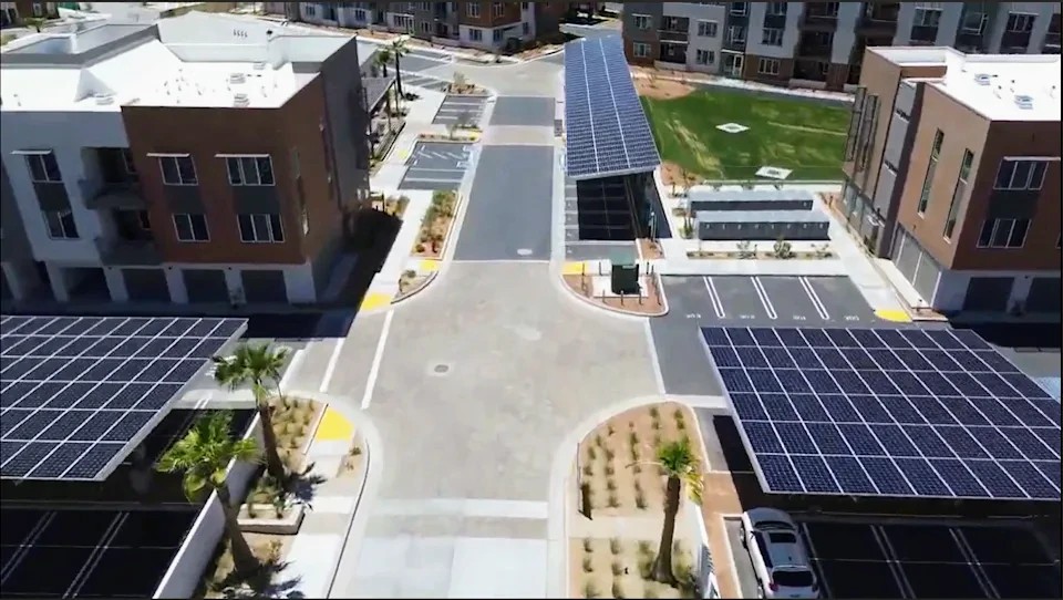 apartment complex with solar panels