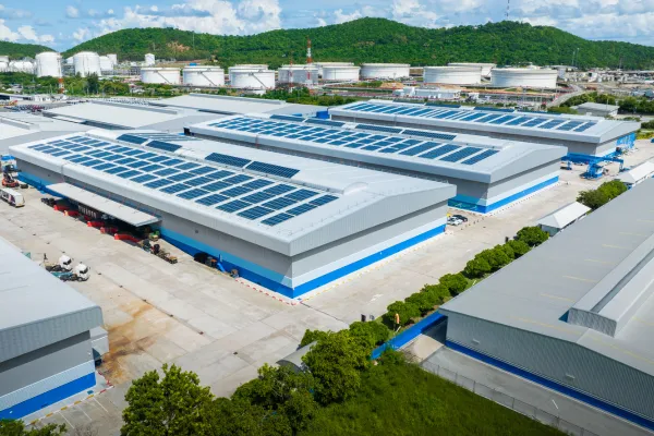 Industrial warehouse with solar panels